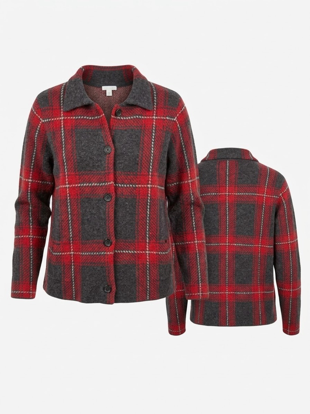 J. Jill Red and Black Plaid Button-Front Jacket Medium
